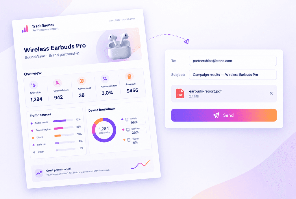 PDF performance report attached to an email for a brand partner